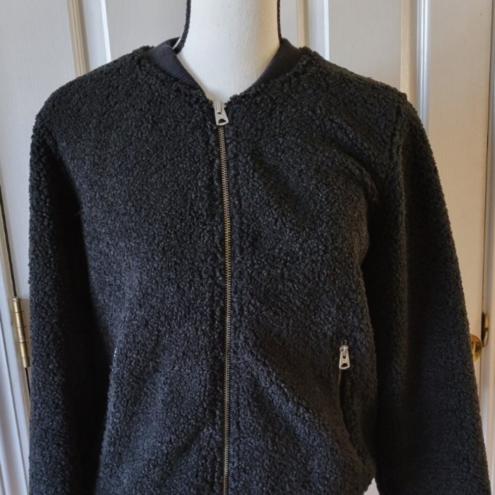 American Eagle Black Sherpa Bomber Jacket (Womens)